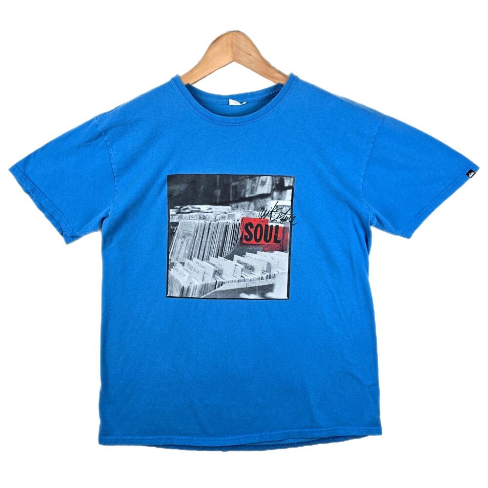 Y2K Quiksilver Soul Vinyl Hip Hop Blue Shirt Men's Large Skater Surf‎ Vintage